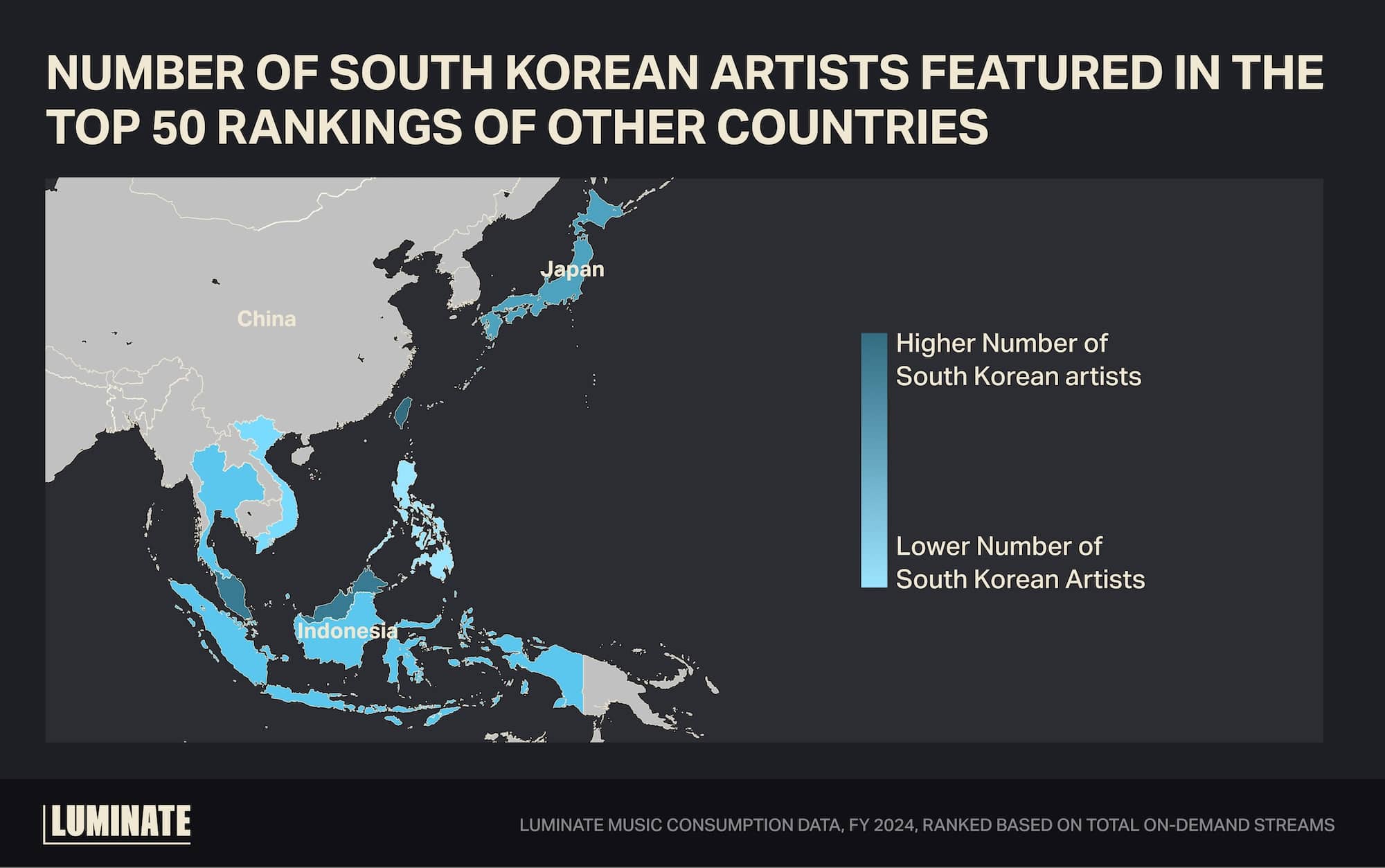 Number of South Korean artists featured in the top 50 rankings of other countries.