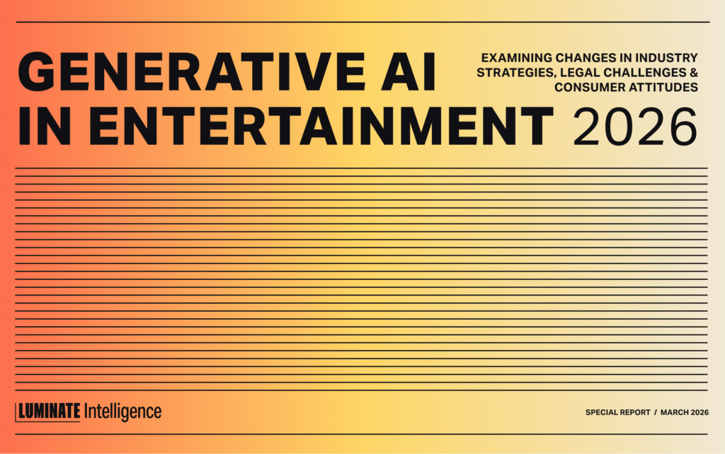 Orange background with title text, generative AI in entertainment.